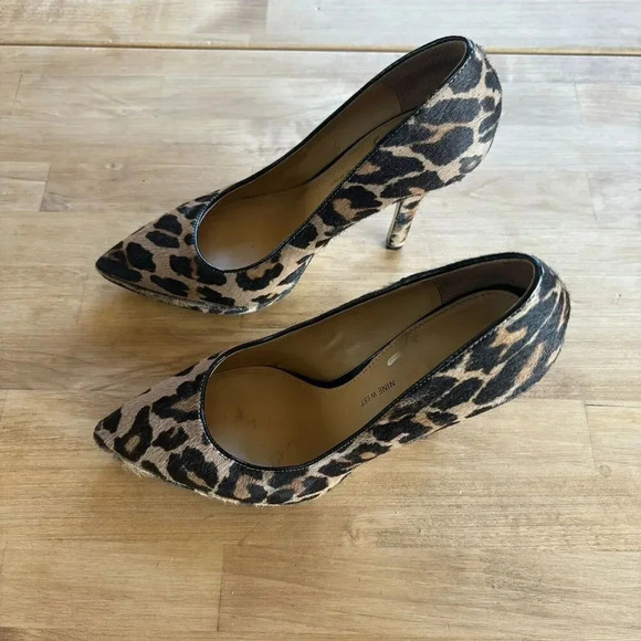 Nine West Love Fury Patent leather Platform Pump Heels 7M Barbie Leather Cheetah - Picture 5 of 9